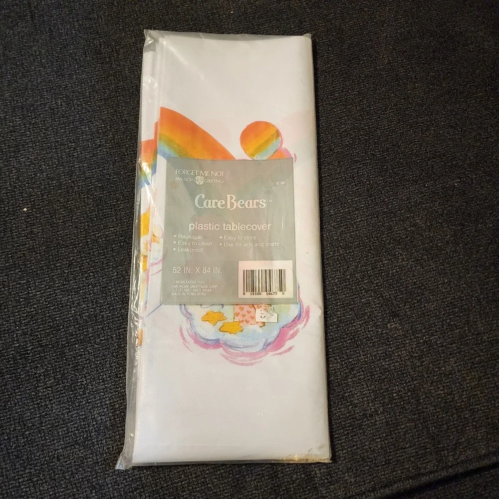 VINTAGE 80's Care Bears Plastic Tablecloth‎ Birthday Party Rainbow 54